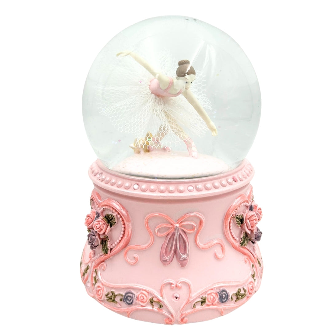 Bailarina de Ballet Bailando en Bola de Cristal de 15 cm con Grabado Personalizado - Elegante Caja de Música con Base Pastel y Melodía Lago de los Cisnes