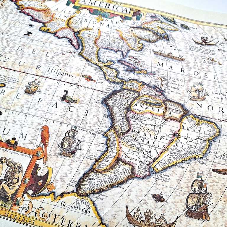 Mapa de América 1628 - Reimpresión de J. Hondius con posibilidad de personalización con grabado - regalo ideal para viajeros y amantes de la historia - dimensiones 37,5 x 50 cm