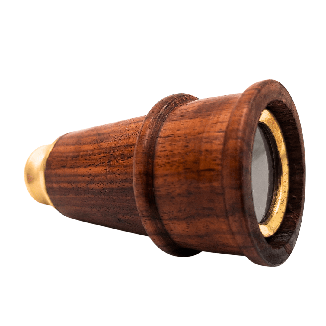 Catalejo Retro de Latón y Madera HT021 con Posibilidad de Grabado – Elegante Decoración para Regalo Estilo Vintage, Marinero, Longitud 18 cm