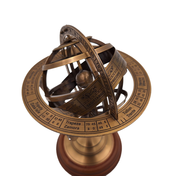 Astrolabio de latón de 21 cm con base de madera - Regalo personalizado para amantes de la astronomía en color dorado