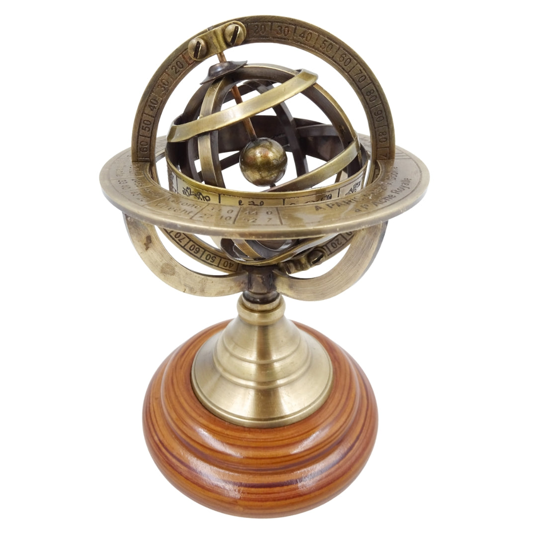 Astrolabio de latón de 14 cm con grabado - regalo único para amantes de la astronomía, elegante decoración de latón y madera en color dorado
