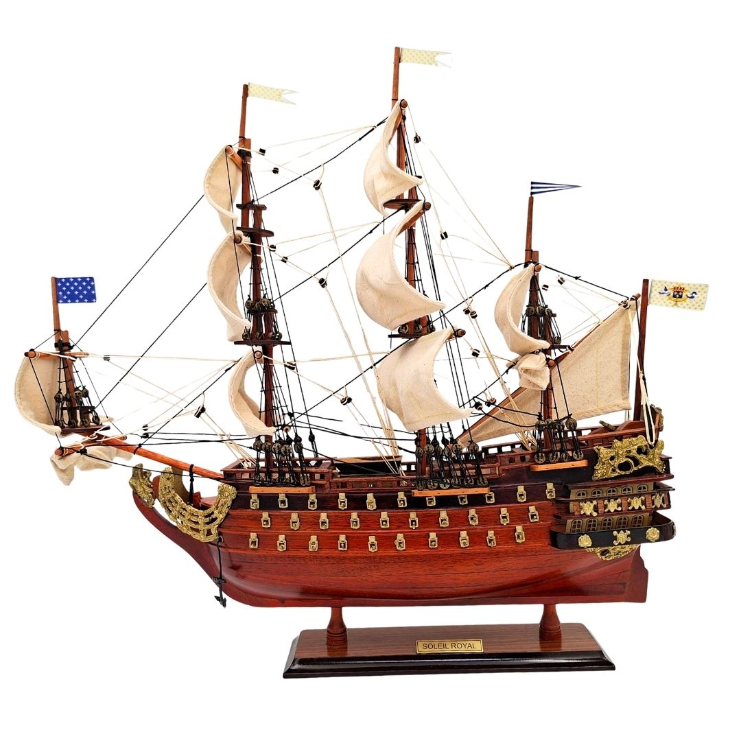 Modelo montado del velero Soleil Royal de 46 cm - Hecho a mano con madera exótica y posibilidad de personalización mediante grabado