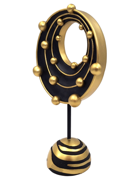 Gran figura decorativa sistema cósmico con posibilidad de personalización con grabado, ideal para regalo - altura 20,2 cm, dorado y negro, estilo moderno y glamour