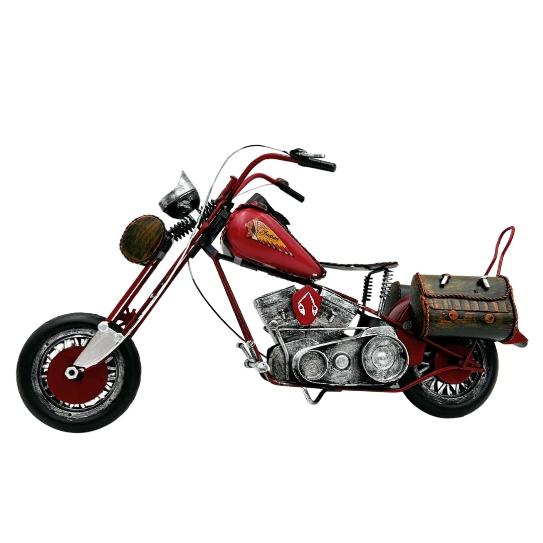 Gran modelo metálico clásico de motocicleta chopper en color rojo con posibilidad de personalización con grabado