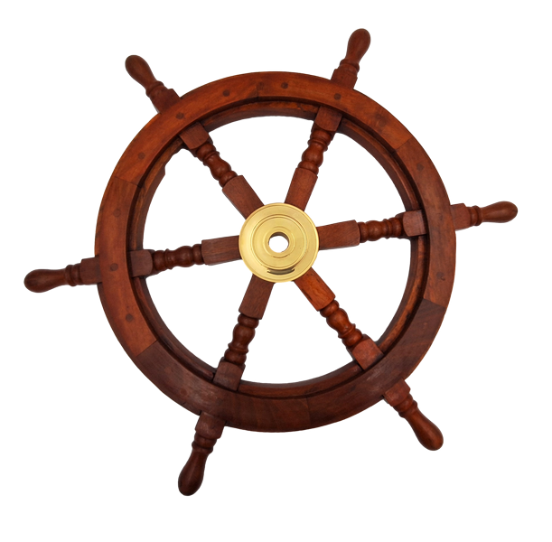 Rueda de timón de madera con inserto de latón - Diámetro 60 cm - Decoración náutica retro como regalo para navegante