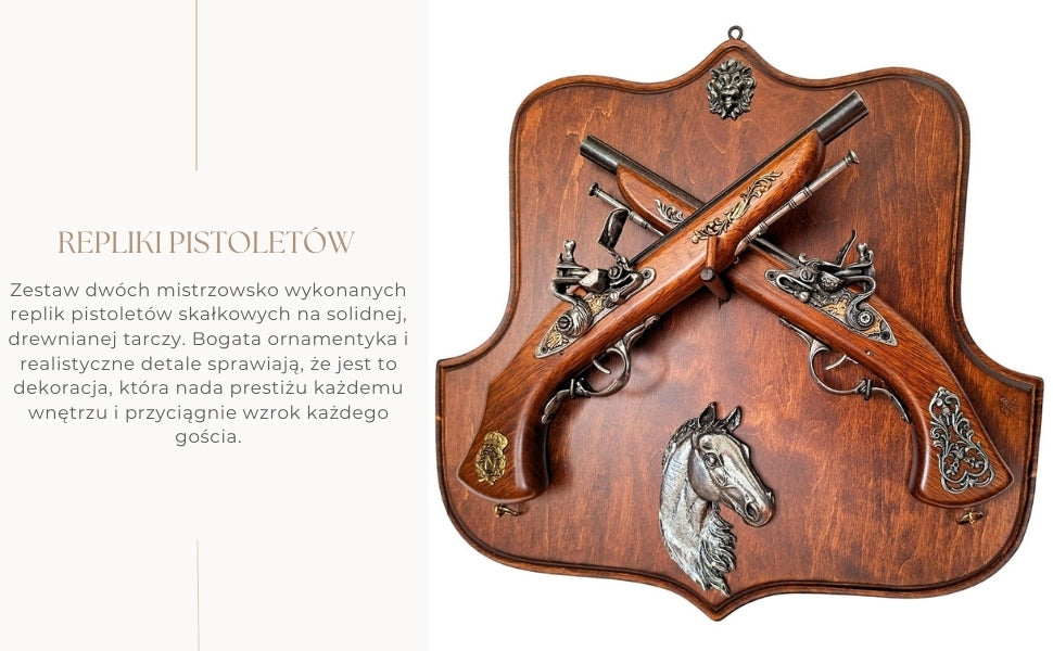 Réplica de pistolas de chispa en soporte de madera con opción de grabado personalizado – Regalo ideal para amantes de la historia y coleccionistas – Alta calidad, construcción sólida, diseño elegante 45x44 cm