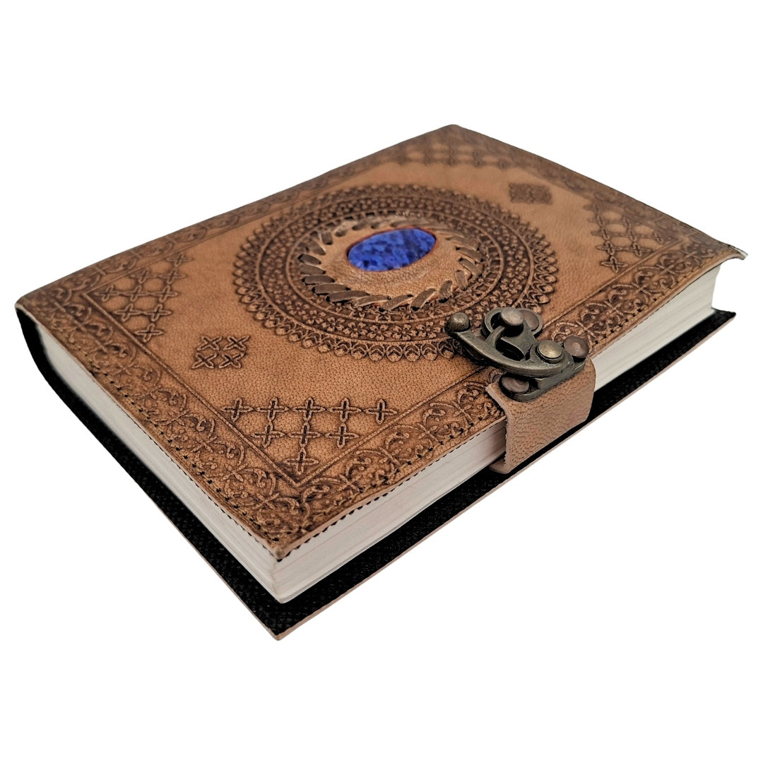 Cuaderno de Piel Retro con Piedra - Cuaderno Personalizado con Grabado - Piel de Búfalo, Marrón, 18x13 cm