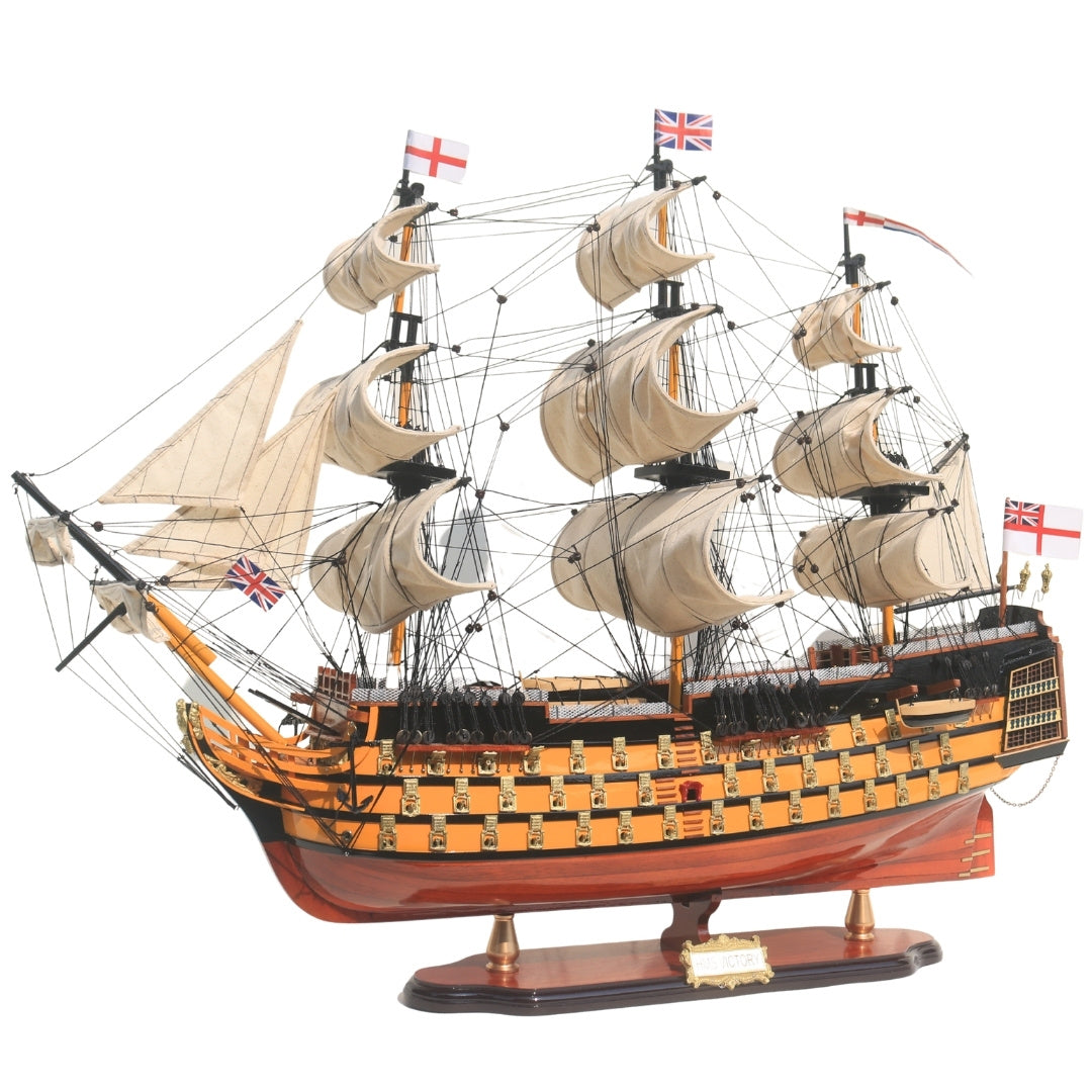 Modelo montado del velero HMS Victory de 80cm con posibilidad de personalización mediante grabado - Decoración exclusiva para regalo, hecho a mano con madera exótica, alta calidad y atención a los detalles