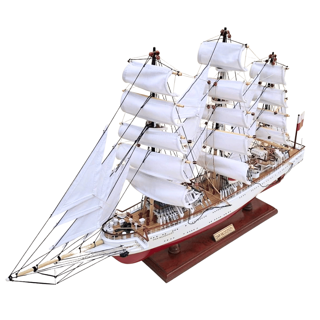 Modelo exclusivo de velero del barco Dar Młodzieży XXL de 71 cm, con posibilidad de personalización mediante grabado
