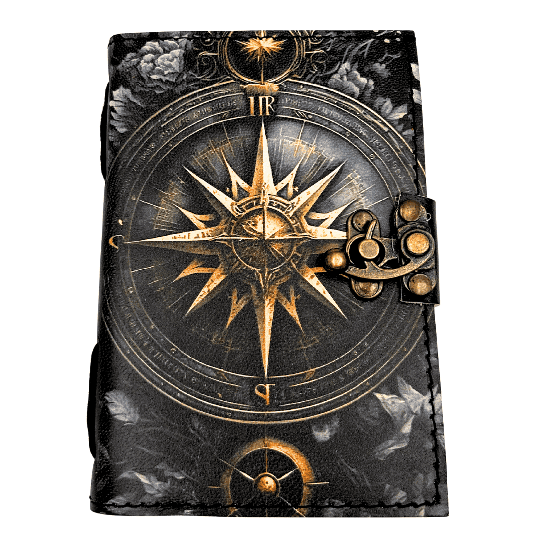 Diario de cuero retro Rosa de los Vientos 200 páginas con posibilidad de personalización con grabado - azul marino, cuaderno de piel de cabra de alta calidad para regalo