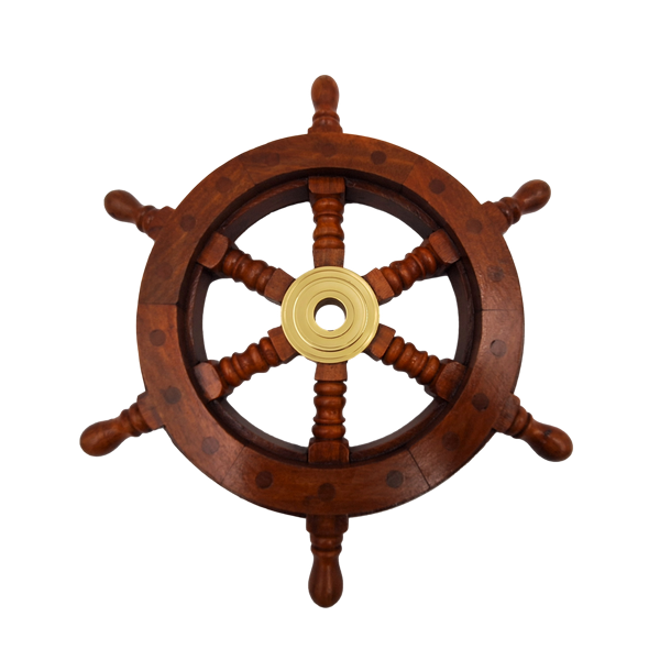 Timón de madera con inserto de latón y espacio para cuña - diámetro 30 cm - regalo ideal con opción de personalización mediante grabado - estilo náutico y retro