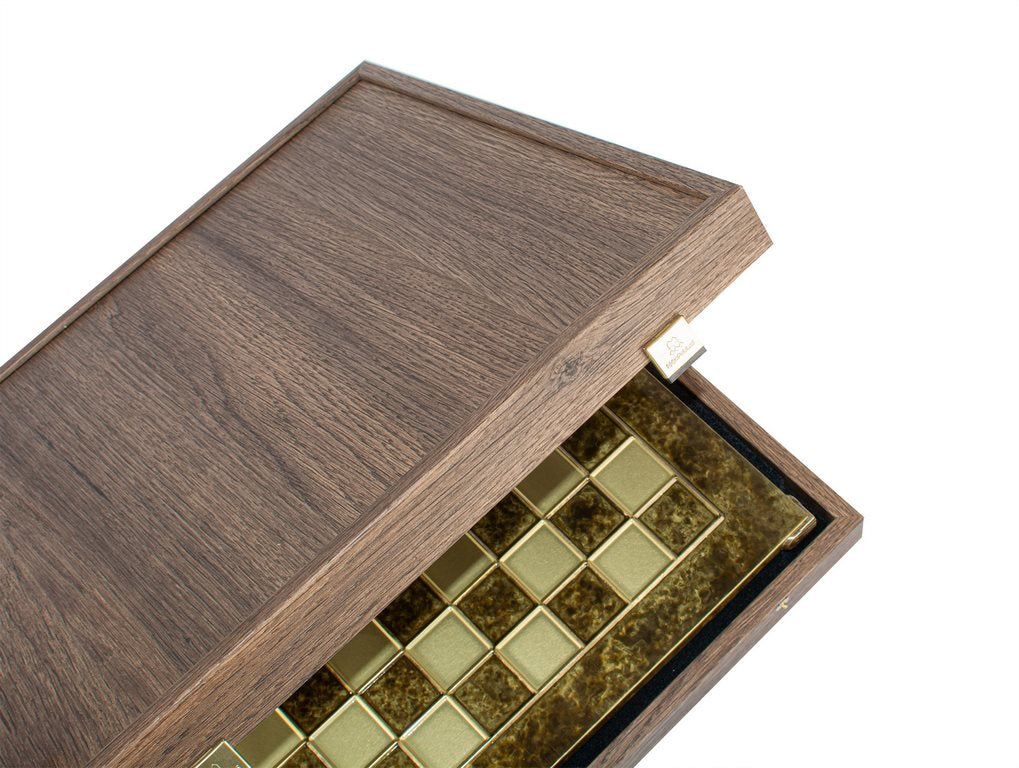 Ajedrez metálico exclusivo Renacimiento S9BRGS 36x36 cm dorado y plateado con posibilidad de grabado personalizado