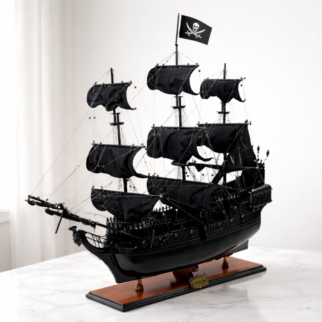 Modelo de barco pirata Perla Negra BP80R con posibilidad de personalización con grabado, longitud 89 cm, regalo exclusivo para cualquier ocasión, artesanía artística, base de madera