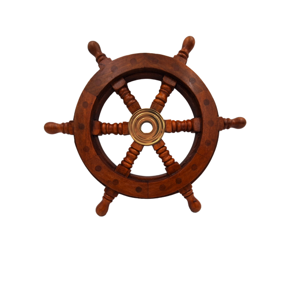 Timón de madera con inserto de latón y espacio para cuña - diámetro 30 cm - regalo ideal con opción de personalización mediante grabado - estilo náutico y retro