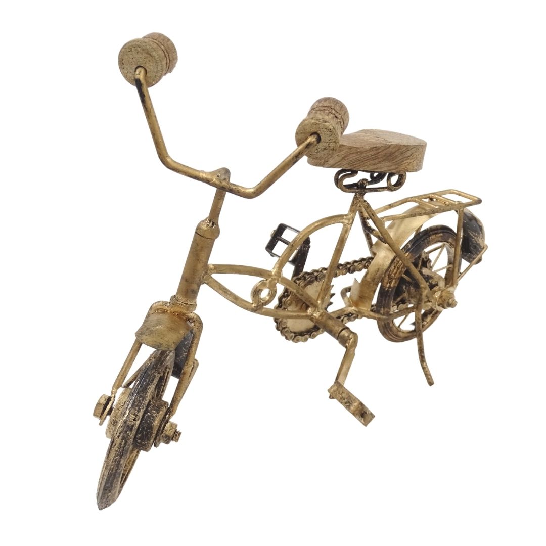Figura de bicicleta antigua con grabado - decoración de metal y madera de 30 x 20 x 10 cm
