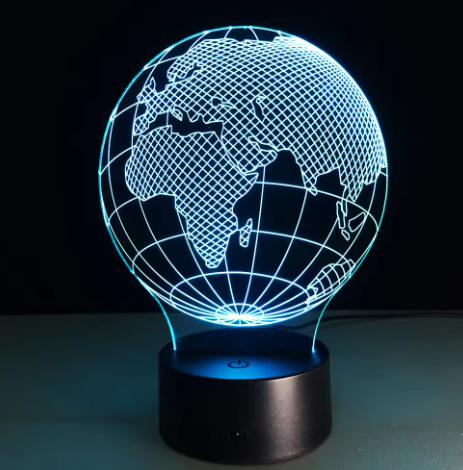 Lámpara LED Globo terráqueo con 7 colores de luz, posibilidad de personalización con grabado, regalo ideal para viajeros, altura 17 cm, cable USB