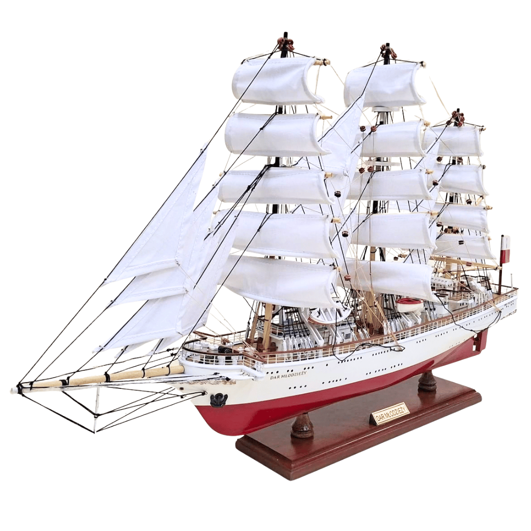 Modelo exclusivo de velero del barco Dar Młodzieży XXL de 71 cm, con posibilidad de personalización mediante grabado