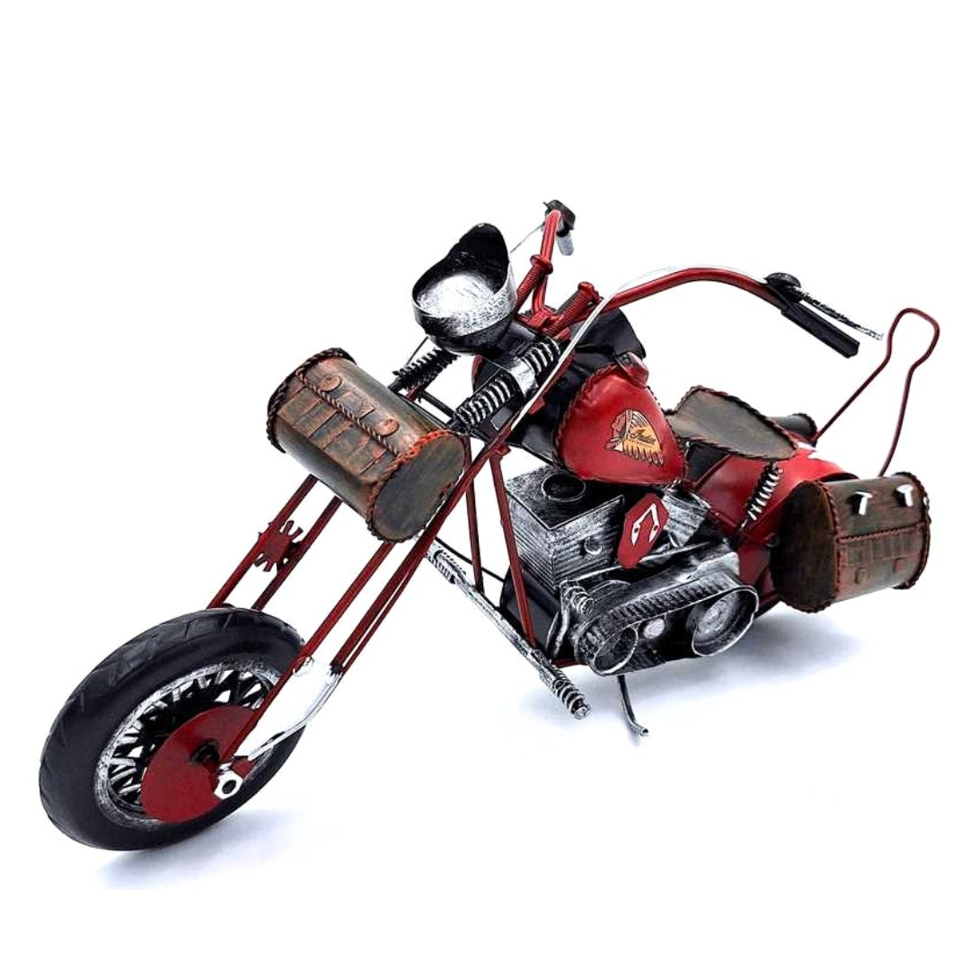 Gran modelo metálico clásico de motocicleta chopper en color rojo con posibilidad de personalización con grabado