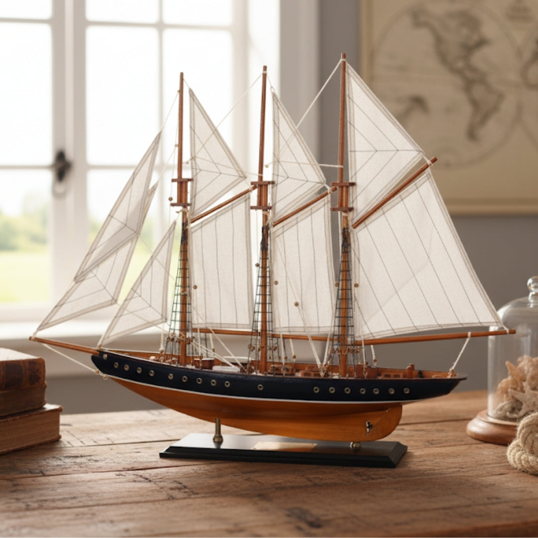 Modelo de goleta Atlantic de 72 cm - réplica del barco legendario con opción de grabado personalizado - regalo ideal para amantes de la navegación - hecho de madera con velas de tela