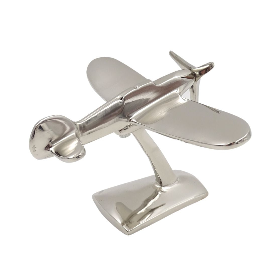 Modelo de avión monomotor N-0896 de aluminio en color plateado, 17x14x11 cm