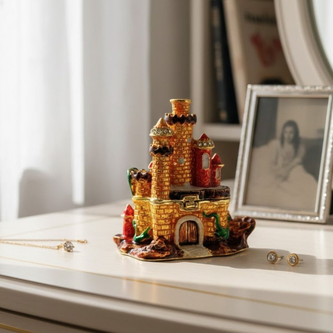 Caja Joyero Decorada con Cristales en Forma de Castillo con Posibilidad de Grabado Personalizado