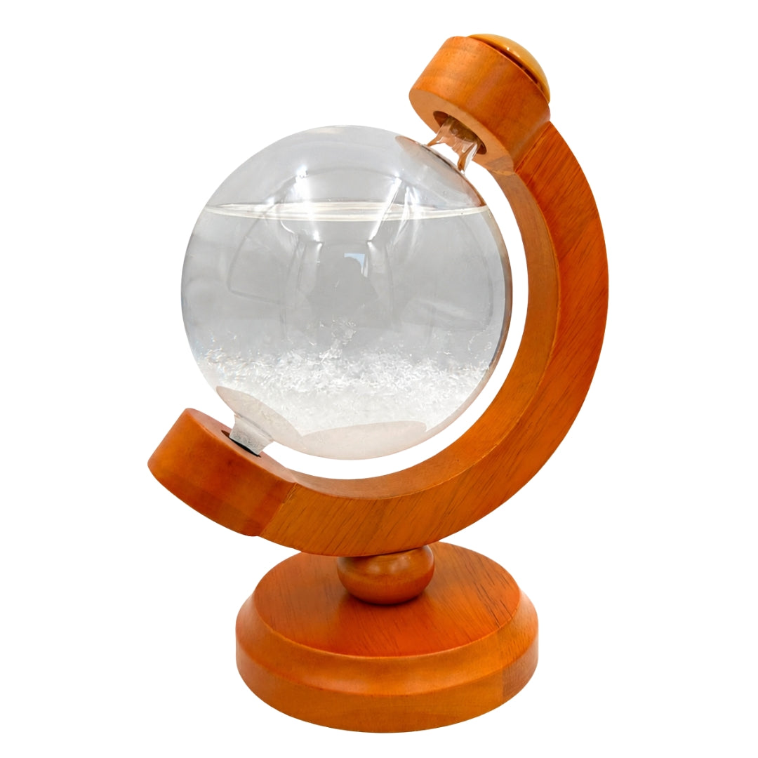 Barómetro de Tormenta Fitzroya Globo con Posibilidad de Grabado - Decoración Elegante para Escritorio en Vidrio y Madera, Altura 18,5 cm