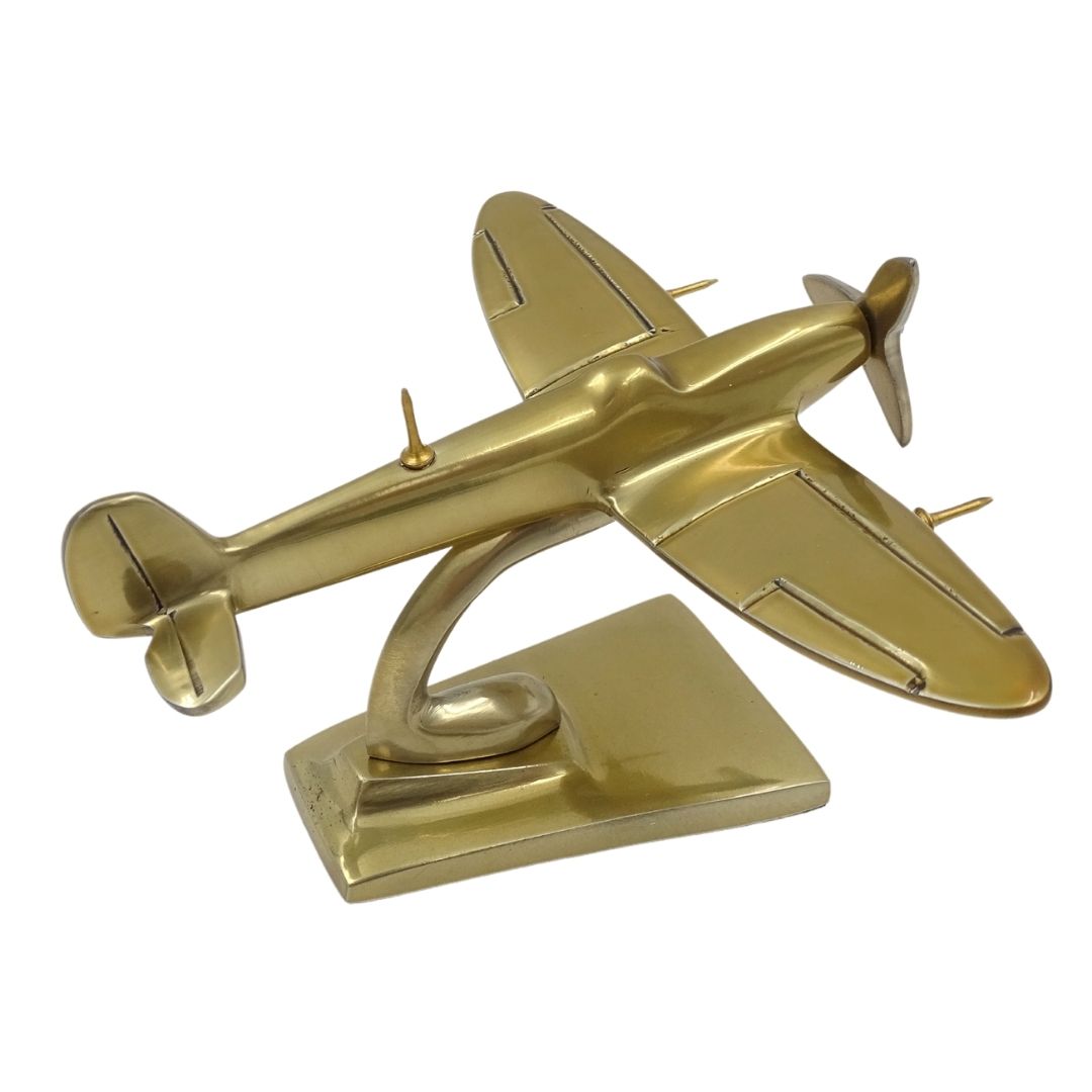 Modelo de avión Spitfire dorado WWII caza con opción de grabado personalizado – elegante regalo para amantes de la aviación, hecho de aluminio, dimensiones 15 × 13 × 8 cm