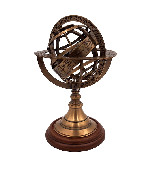 Astrolabio de latón de 21 cm con base de madera - Regalo personalizado para amantes de la astronomía en color dorado