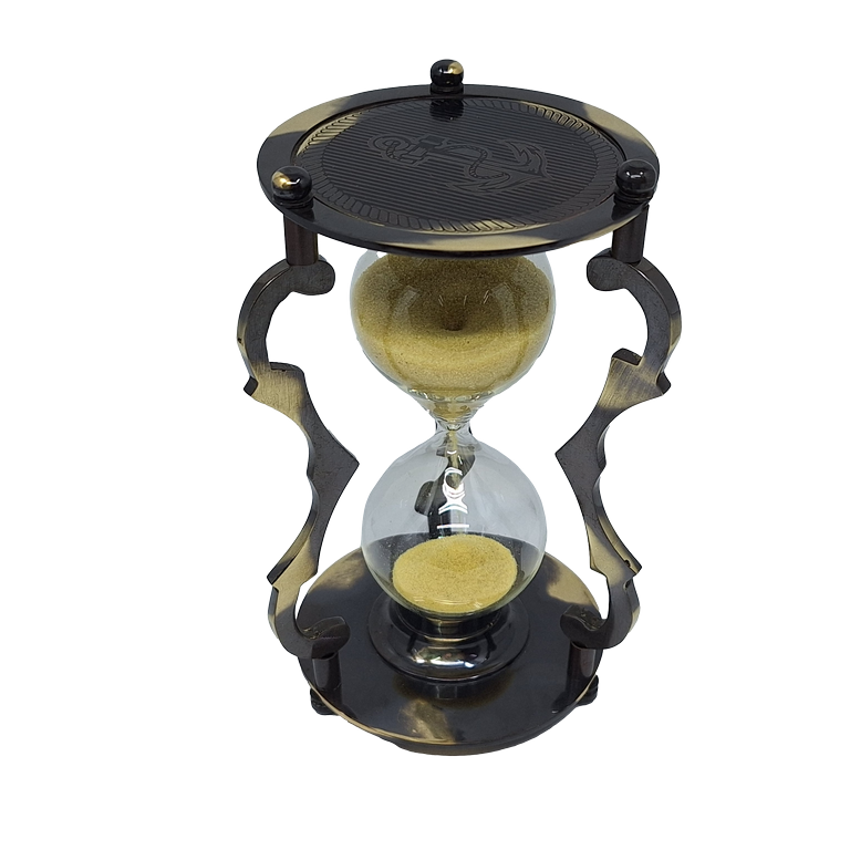 Elegante reloj de arena antiguo de latón 5 min con grabado