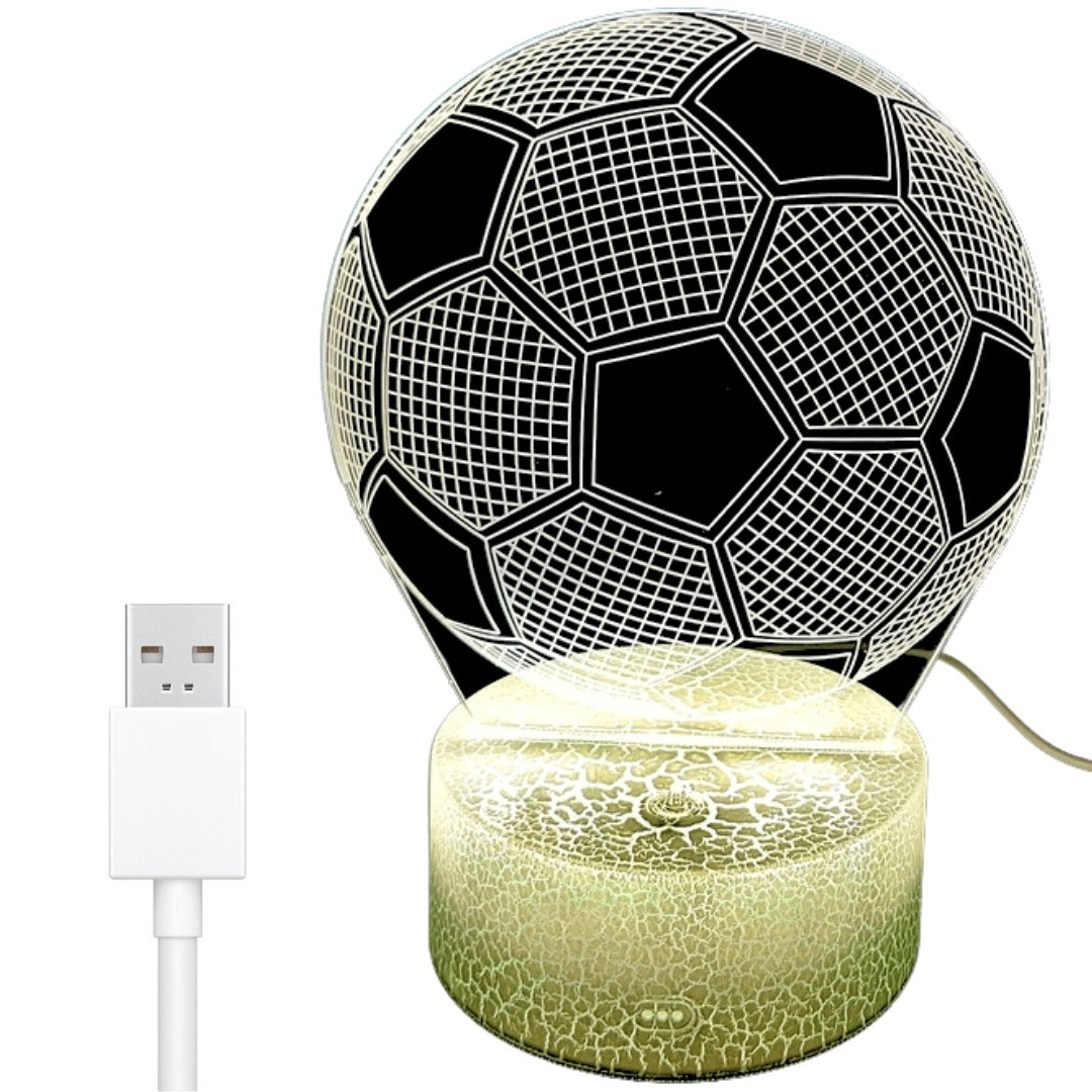 Lámpara nocturna Balón con posibilidad de personalización con grabado - Regalo ideal para amantes del fútbol - 17 cm de altura - 3 colores para elegir - Alimentación por USB o 3 pilas AAA
