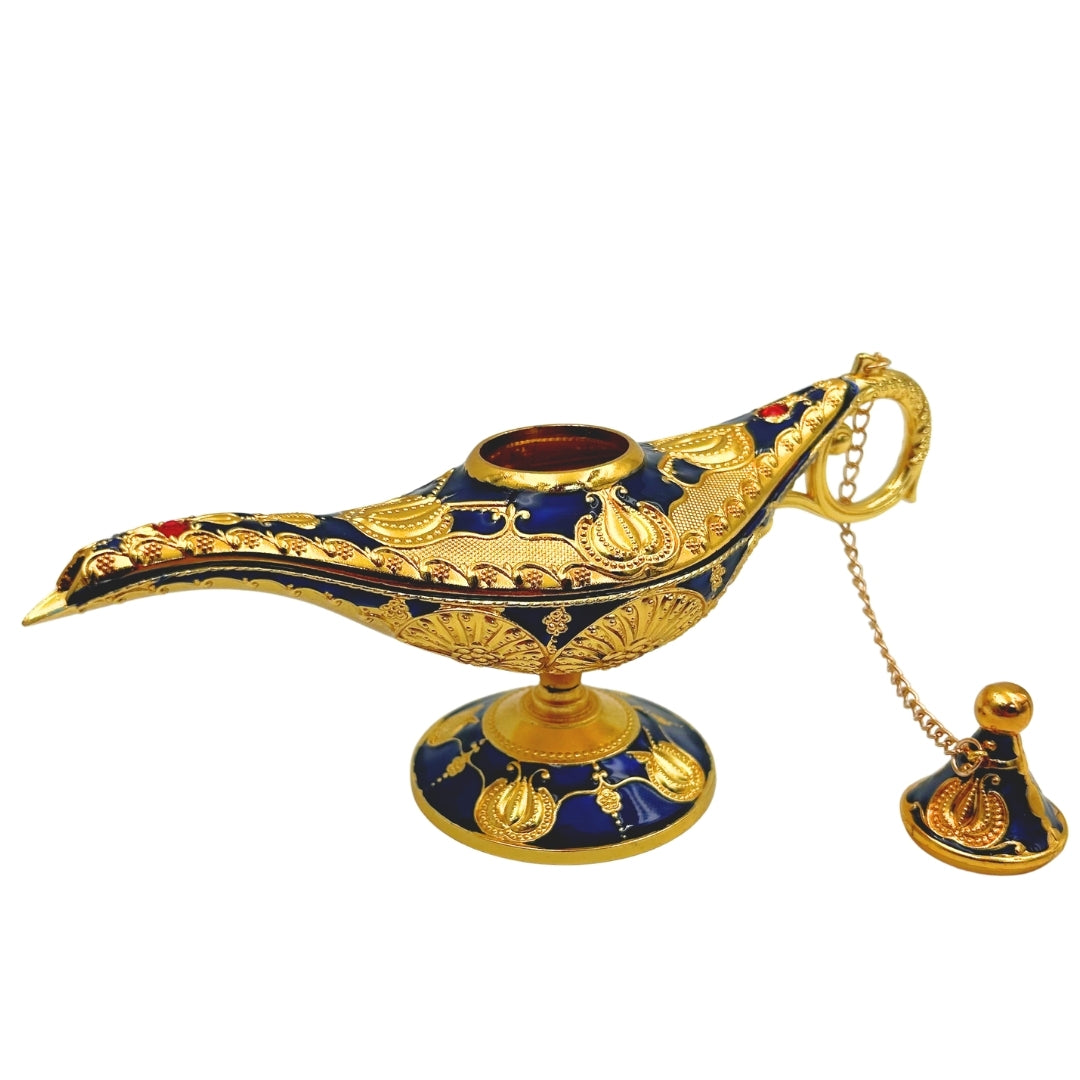 Lámpara de Aladino LABB con adornos metálicos en color dorado, azul marino oscuro, 22 x 7 x 11 cm