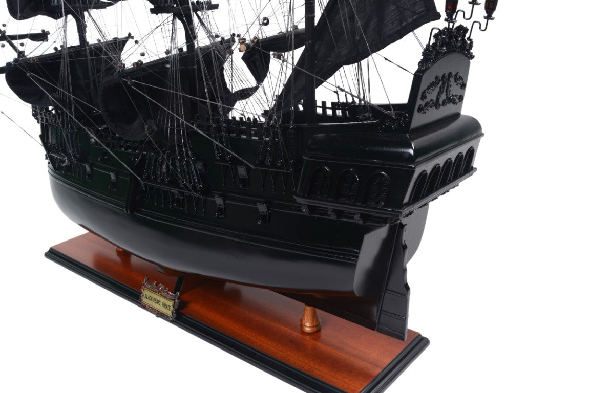 Modelo de barco pirata Perla Negra BP80R con posibilidad de personalización con grabado, longitud 89 cm, regalo exclusivo para cualquier ocasión, artesanía artística, base de madera