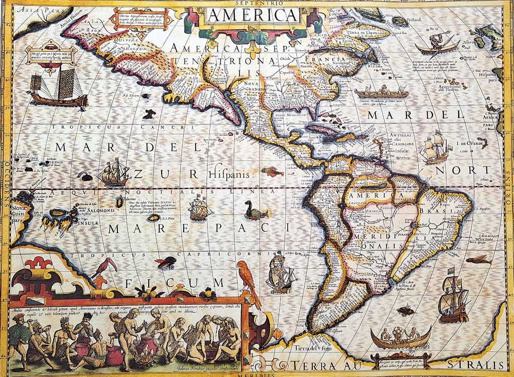 Mapa de América 1628 - Reimpresión de J. Hondius con posibilidad de personalización con grabado - regalo ideal para viajeros y amantes de la historia - dimensiones 37,5 x 50 cm