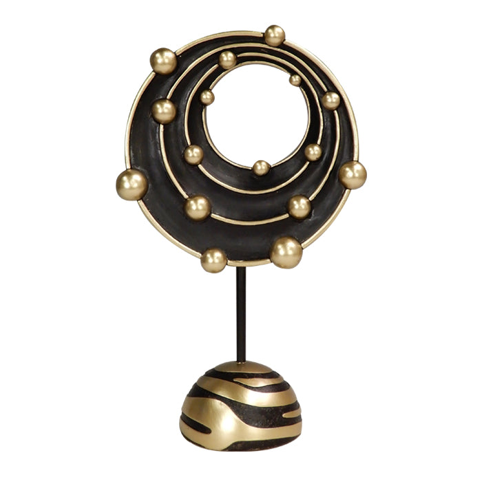 Gran figura decorativa sistema cósmico con posibilidad de personalización con grabado, ideal para regalo - altura 20,2 cm, dorado y negro, estilo moderno y glamour