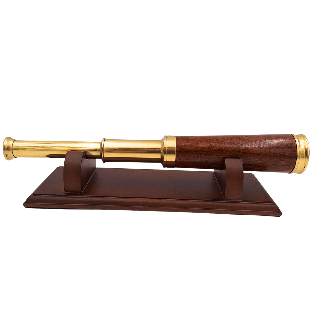 Catalejo de Latón y Madera con Posibilidad de Grabado Personalizado sobre Elegante Base de Madera