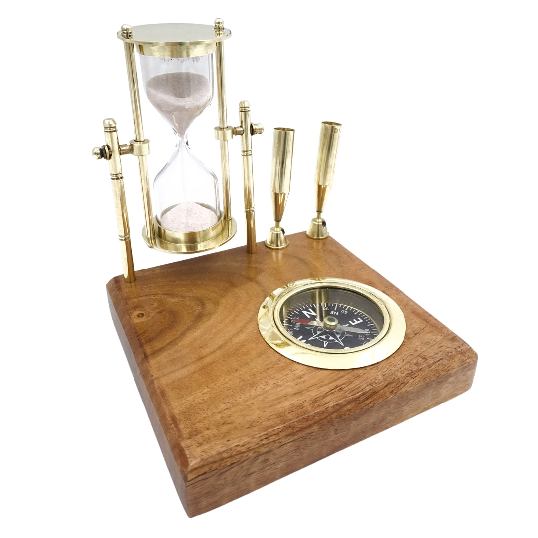 Set de Escritorio Retro con Reloj de Arena y Brújula