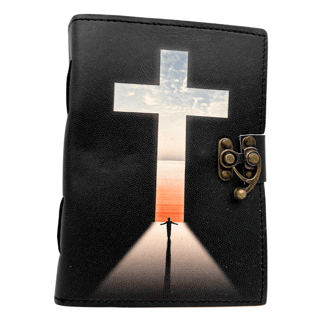 Cuaderno de cuero Cruz Religiosa Libro de Oraciones con grabado