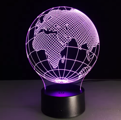 Lámpara LED Globo terráqueo con 7 colores de luz, posibilidad de personalización con grabado, regalo ideal para viajeros, altura 17 cm, cable USB