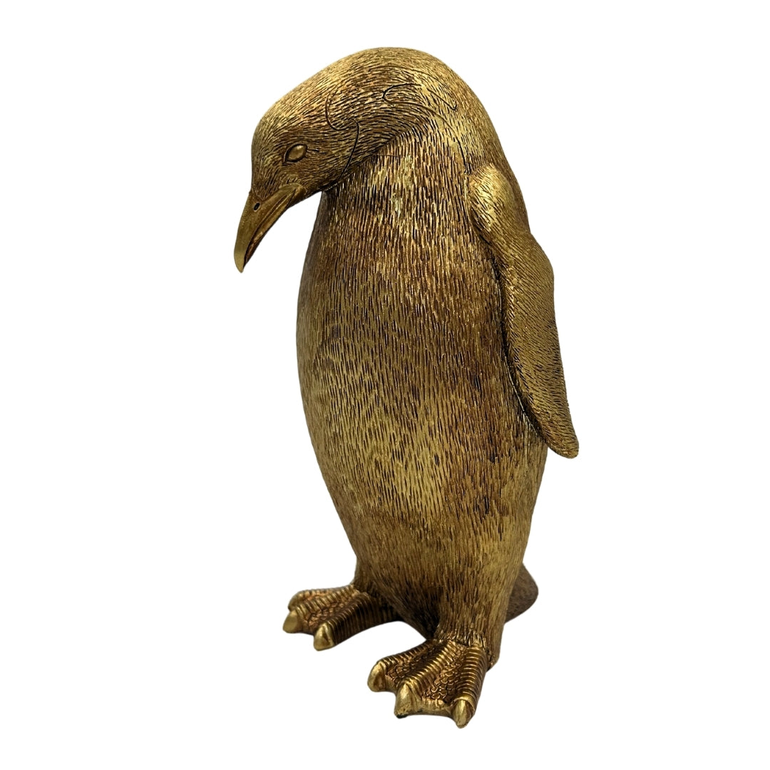 Pingüino Dorado 20,5 cm con posibilidad de personalización con grabado – figura decorativa elegante para regalo, estilo glamour, art déco, hecha de polyresina de alta calidad