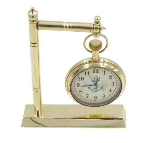 Reloj marinero de latón para escritorio NC2126 con posibilidad de grabado, 12 cm de altura, ideal para regalo para amantes de la navegación con motivo de ancla y velero