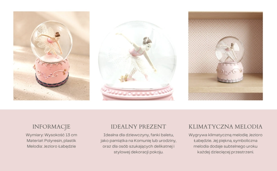 Bailarina de Ballet Bailando en Bola de Cristal de 12 cm con Posibilidad de Personalización con Grabado - Decoración Pastel Elegante para Regalo a Amantes del Ballet, Hecha de Poliresina y Vidrio