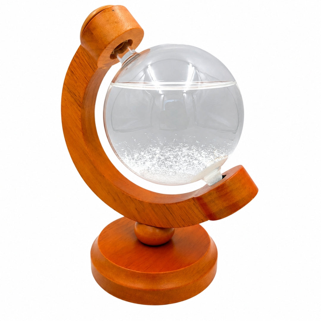 Barómetro de Tormenta Fitzroya Globo con Posibilidad de Grabado - Decoración Elegante para Escritorio en Vidrio y Madera, Altura 18,5 cm
