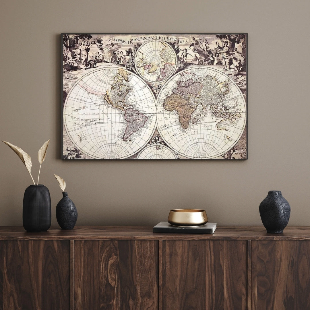 Mapa del mundo 1686 - Reimpresión de G. Valck con posibilidad de personalización con grabado - regalo ideal para historiadores y viajeros - dimensiones 56,5 x 47,5 cm
