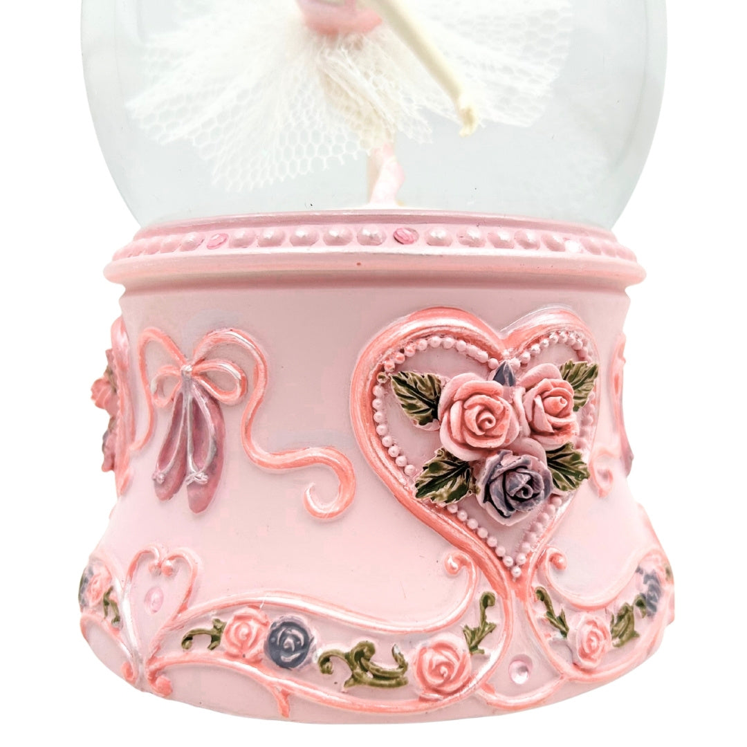 Bailarina de Ballet Bailando en Bola de Cristal de 15 cm con Grabado Personalizado - Elegante Caja de Música con Base Pastel y Melodía Lago de los Cisnes