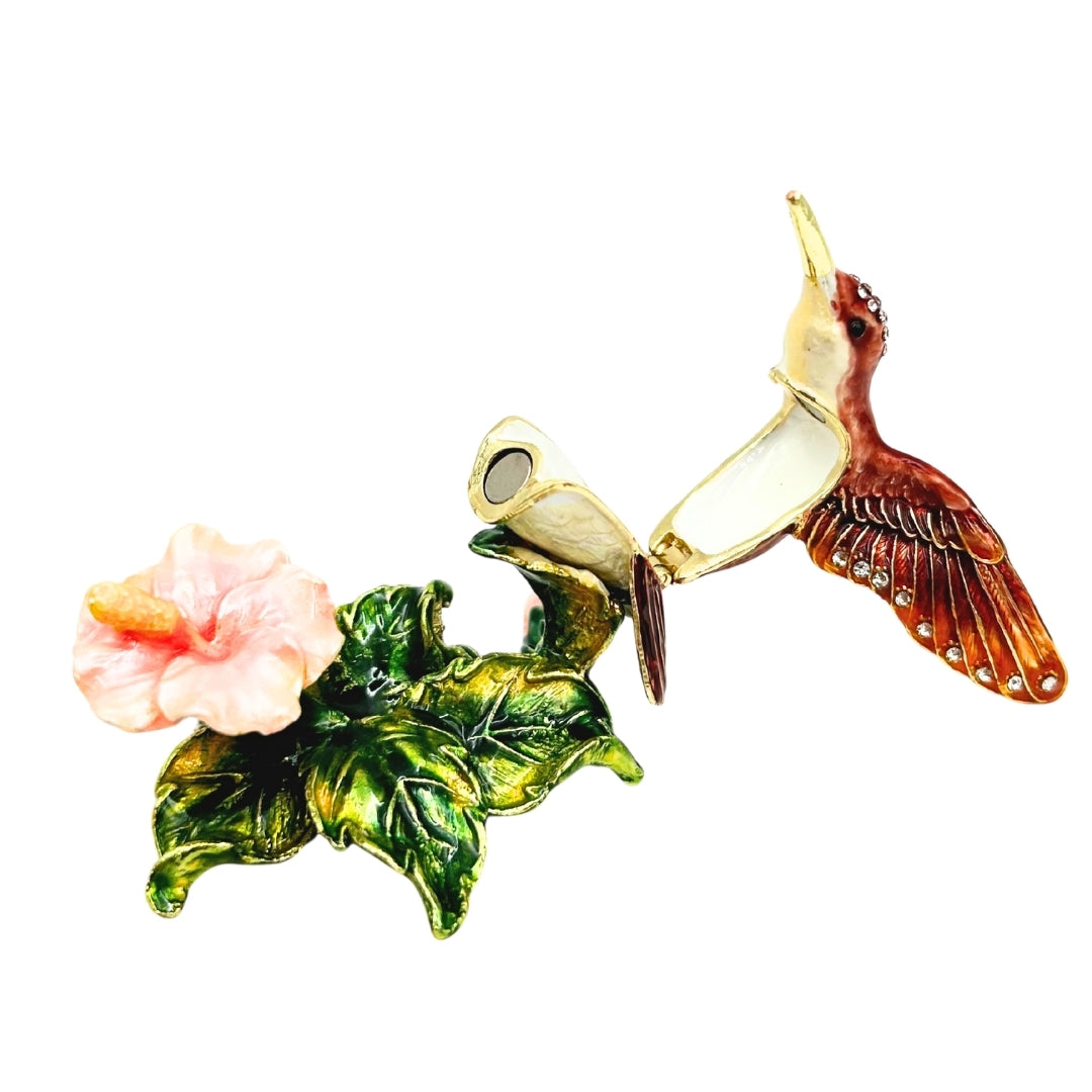 Exclusiva Caja Joyero Colibrí con Cristales, Grabado Personalizado, Metálica, 8x5.5x7 cm