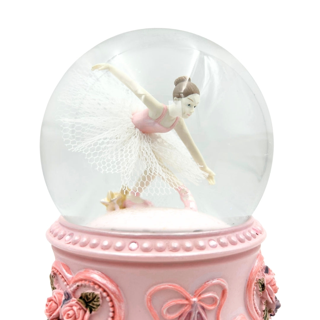 Bailarina de Ballet Bailando en Bola de Cristal de 15 cm con Grabado Personalizado - Elegante Caja de Música con Base Pastel y Melodía Lago de los Cisnes