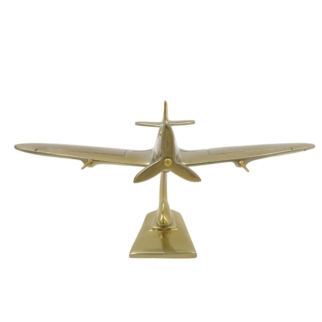 Modelo de caza Spitfire de aluminio en color dorado, con opción de grabado personalizado