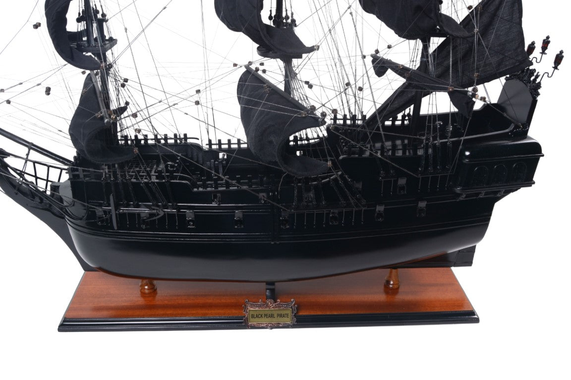 Modelo de barco pirata Perla Negra BP80R con posibilidad de personalización con grabado, longitud 89 cm, regalo exclusivo para cualquier ocasión, artesanía artística, base de madera