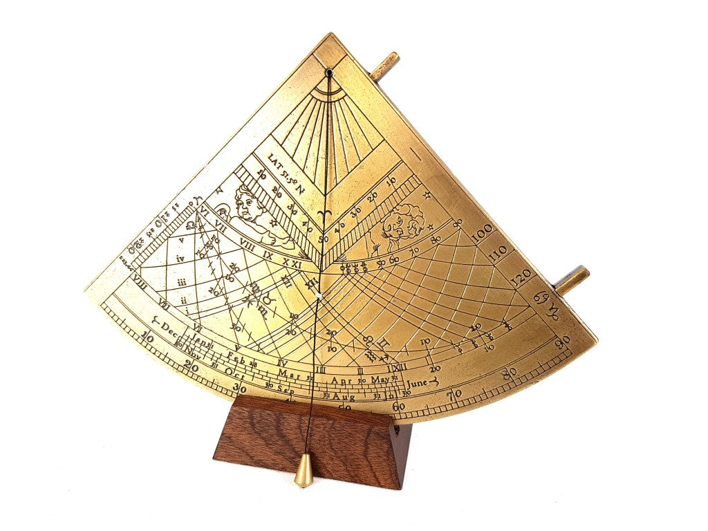 Cuadrante solar de latón Gunter H39 con base de madera, opción de personalización con grabado, regalo ideal para amantes de la astronomía, altura 17 cm, elegante embalaje para regalo