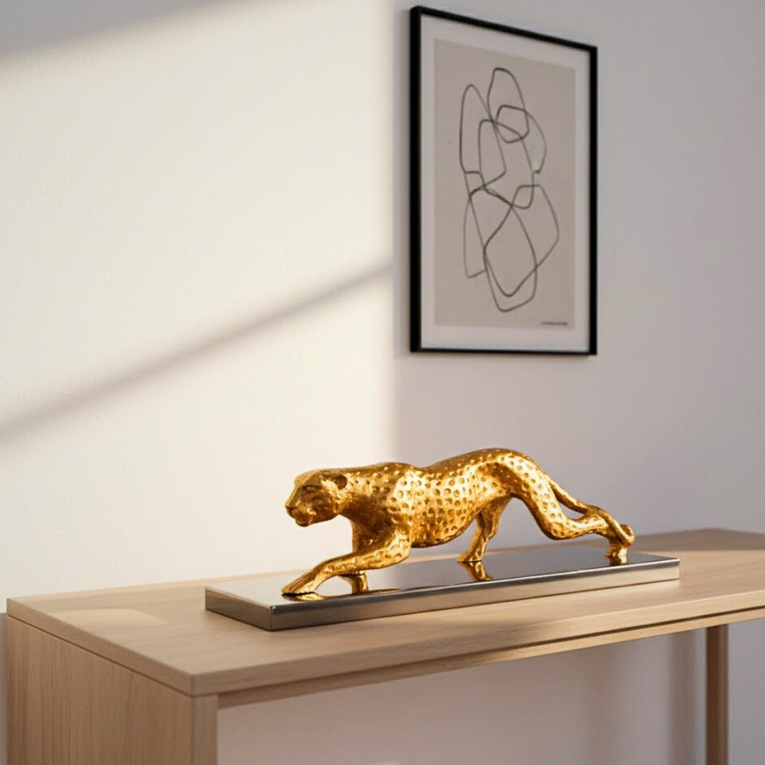Figura Decorativa Elegante de Leopardo Dorado 42 cm con Grabado Personalizado